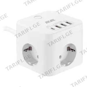 2E Adapter 4XSCHUKO With Switch 3 USB-A 1 USB-C 1.5m White (2E-ADC331WH)