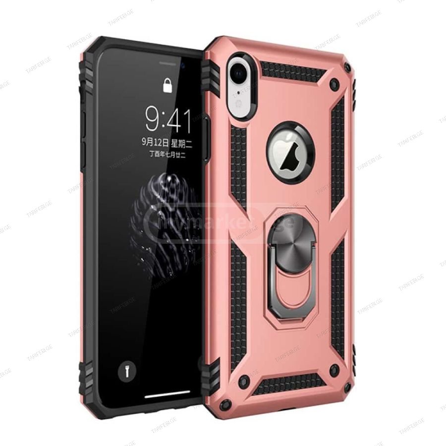 iPhone XR Sofia Ring Case სილიკონის ქეისი ბეჭდით - ვარდი