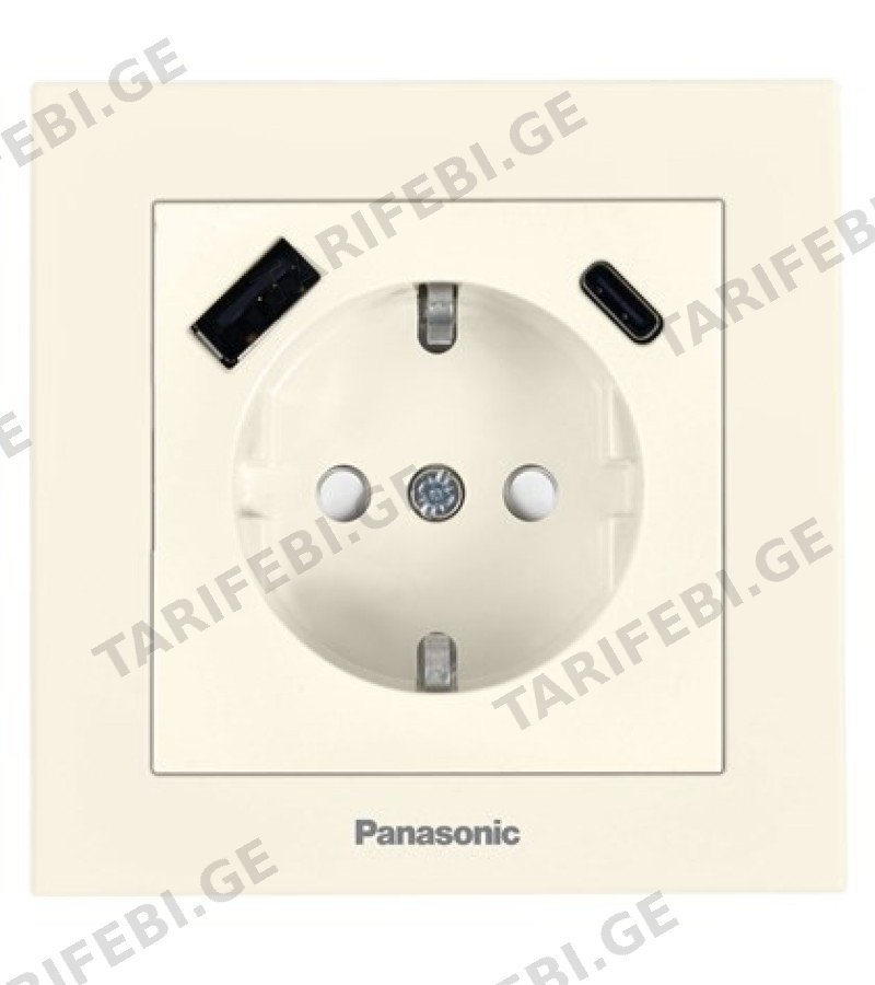 როზეტის მექანიზმი დამიწებით /USB/TYPE-A+C KARRE PLUS 55 კრემი WDTT03312BG-EU1 Panasonic