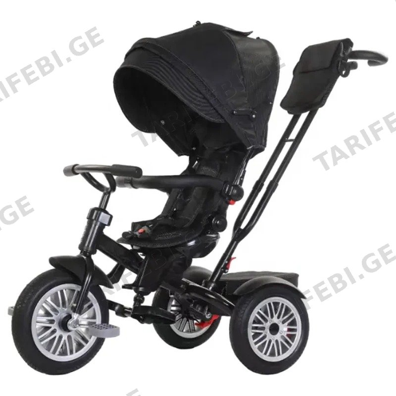 საბავშვო სამთვალა ველო-ეტლი GOLDEN CHILD 6188V-BLACK მბრუნავი სკამით შავი