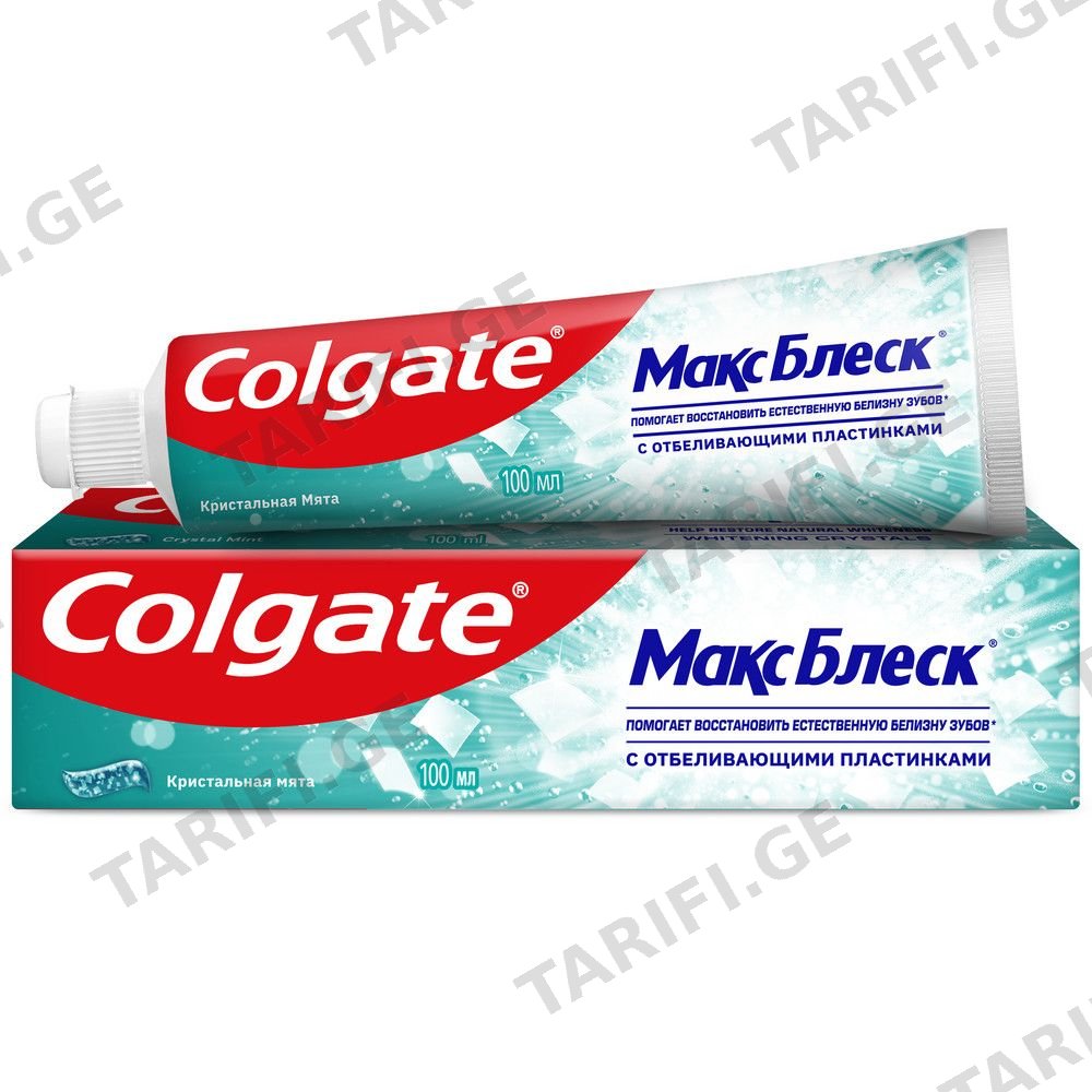 colgate-კბილის პასტა maxwhite, chrystall mint 100 მლ.