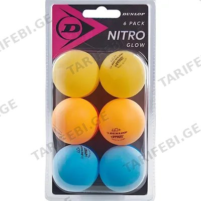 მაგიდის ტენისის ბურთების ნაკრები DUNLOP 40+ NITRO GLOW 6 BALL BOX (6 ც)