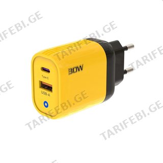 Usb Charger 30w Power Quick Charge 3.0 Ყვითელი