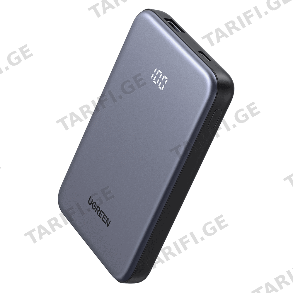 პორტატული დამტენი UGREEN PB507 (75131B) Zapix Series, 10000mAh, Type-C, USB, Fast Charging Power Bank, Space Gray