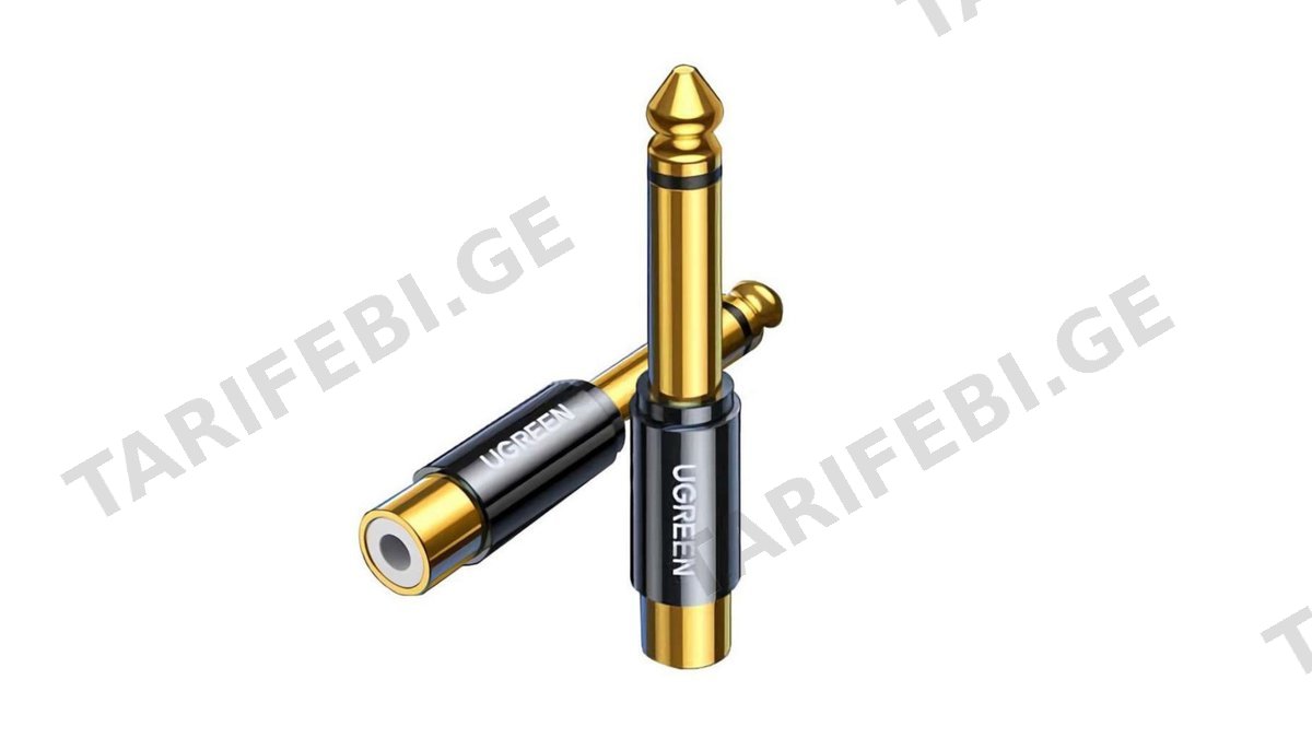 აუდიო ადაპტერი UGREEN AV169 (80731), 6.35mm Male to RCA Female Adapter, Black/Gold
