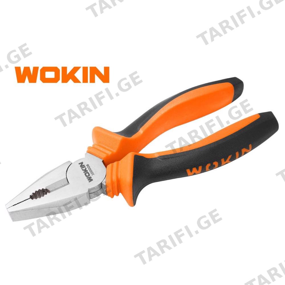 ბრტყელტუჩა რეზინის სახელურით Wokin 100008, 200MM, 8", Combination Pliers, Black/Orange