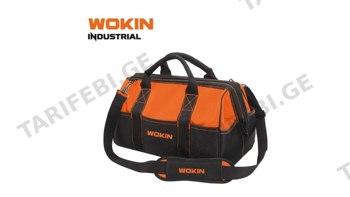 ხელსაწყოების ნაჭრის ჩანთა Wokin 906017, 17\", Tool Bag (INDUTSTRIAL), Black/Orange