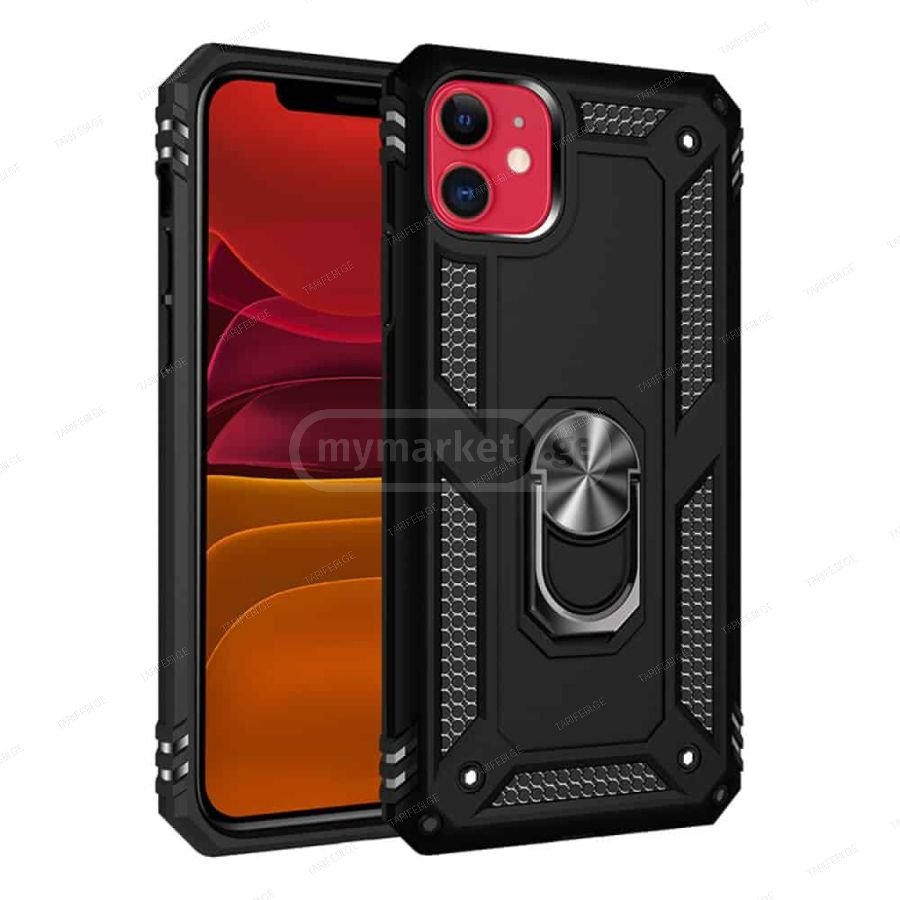 iPhone 11 Sofia Ring Case სილიკონის ქეისი ბეჭდით - შავი