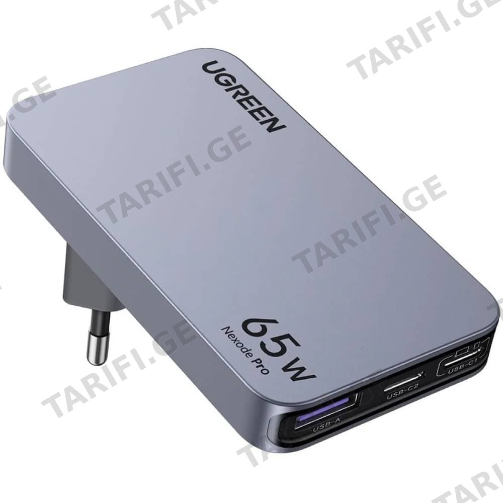 მობილურის დამტენი UGREEN X753 (25356) Nexode Pro, 65W, USB, Type-C, Ultra Slim Travel Adapter, Grey