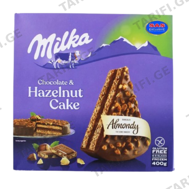 MILKA ნამცხვარი ალმონდი შოკოლადითა და თხილით უგლუტენო-400გრ