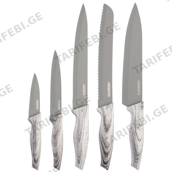 დანების ნაკრები Ardesto AR2105BG Black Mars, 5Pcs, Knife Set, Silver