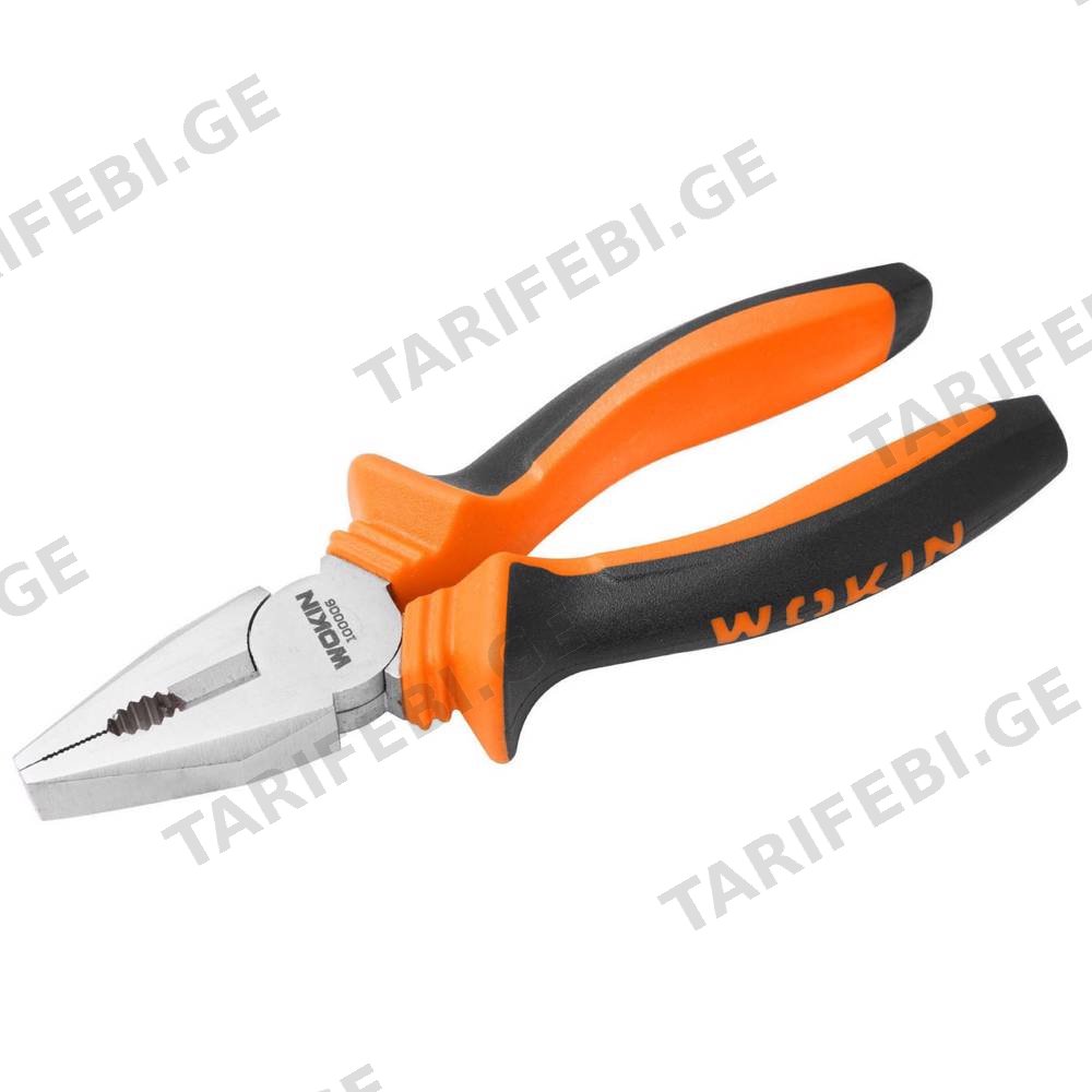ბრტყელტუჩა Wokin 100007, 180mm COMBINATION PLIERS, Black/Orange