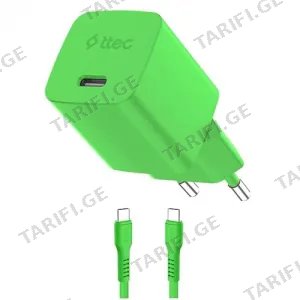 Ttec SmartCharger Gan 20W PD Travel Fast Charger+ USB-C -USB-C 60W Cable 120cm 2SCG20CNY