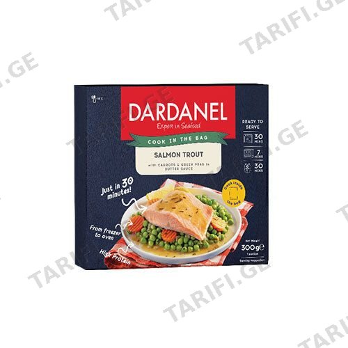 ორაგული/Dardanel/სტაფილოთი და მწვანე ბარდით კარაქის სოუსში 8*300გ