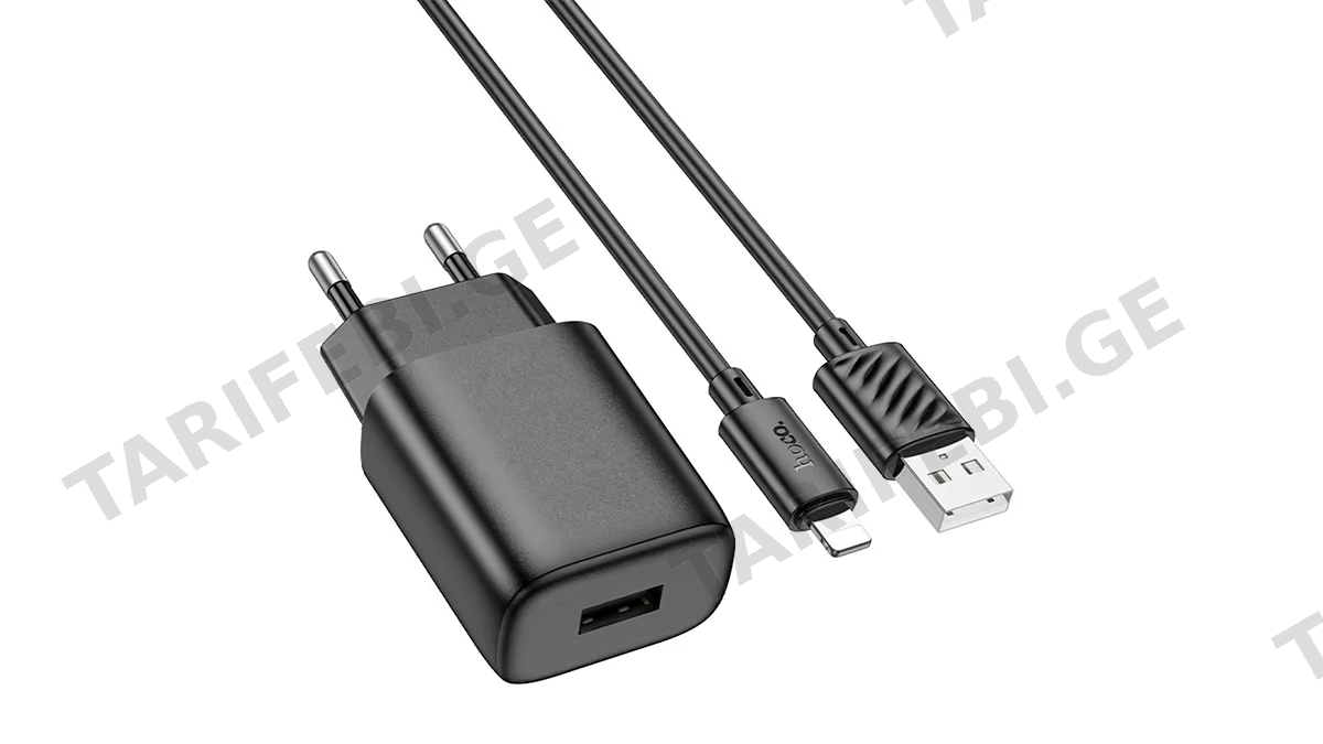 HOCO C134A 12W Lightning iPhone USB cable+Adapter 2.4A შავი (1311)