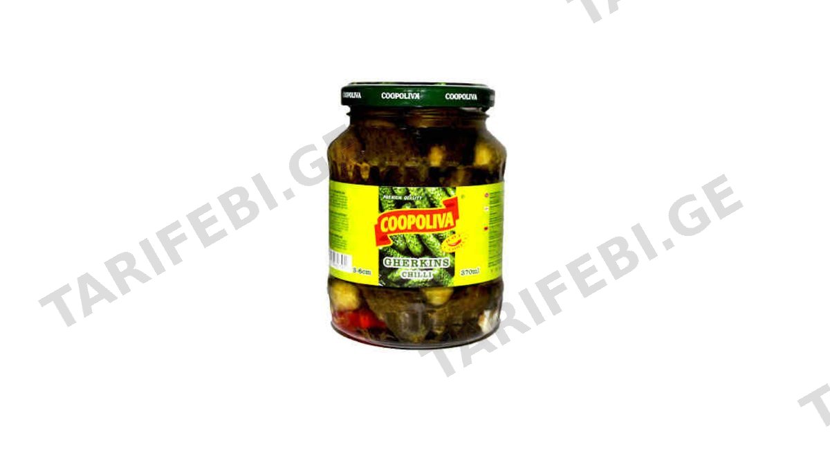 "COOPOLIVA"- კიტრის მარინადი CHILLI 3-6სმ. 370მლ.