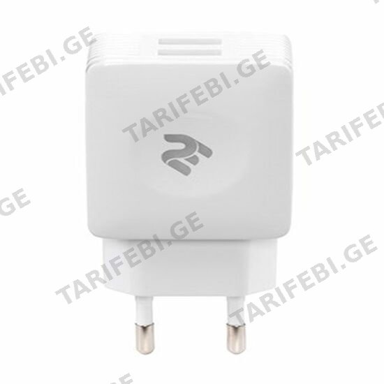 დამტენი WALL CHARGE 2Е WALL FOR 2 USB - DC5.0V/4.2 A, WHITE