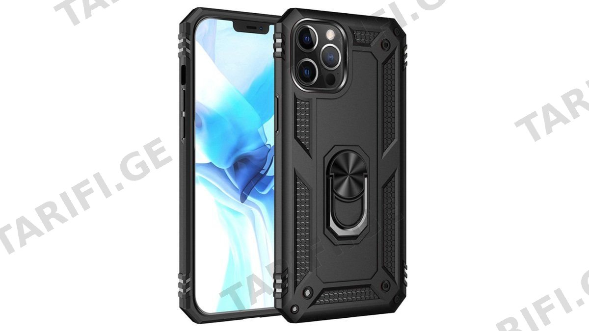 iPhone 12 Pro Sofia Ring Case სილიკონის ქეისი ბეჭდით - შავი