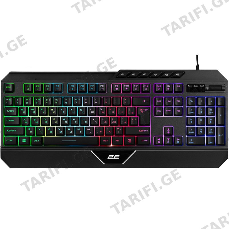 GAMING კლავიატურა 2E GAMING MEMBRANE KEYBOARD KG315 110KEY, USB-A, EN/RU, RGB, BLACK