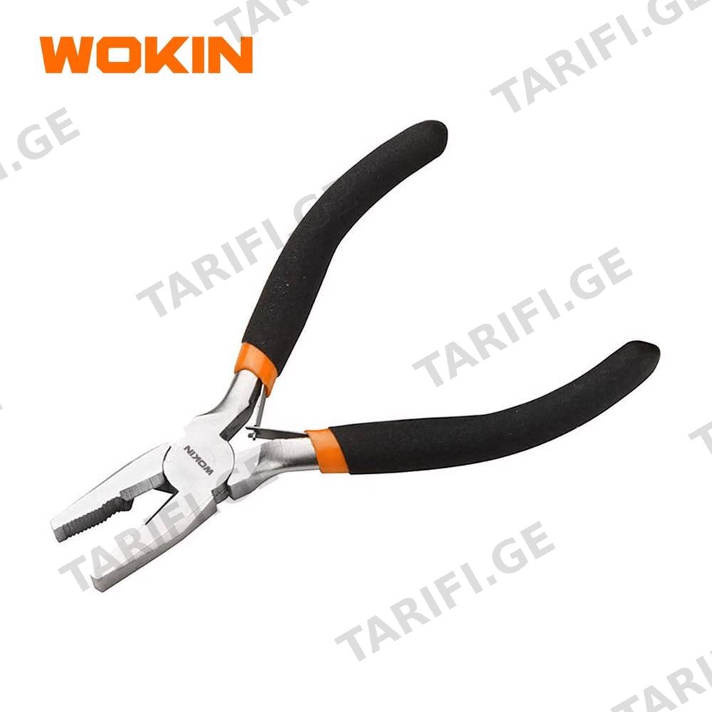 მინი ბრტყელტუჩა რეზინის სახელურით Wokin 102045, 115MM, 4.5″, MINI COMBINATION PLIERS, Black