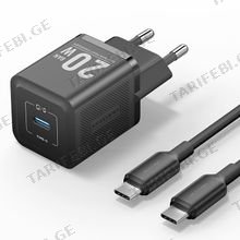 VENTION TZ-FEPB0-EU-01 1-Port USB-C GaN Charger (20W) with USB-C to USB-C Cable (1M) EU-Plug Black