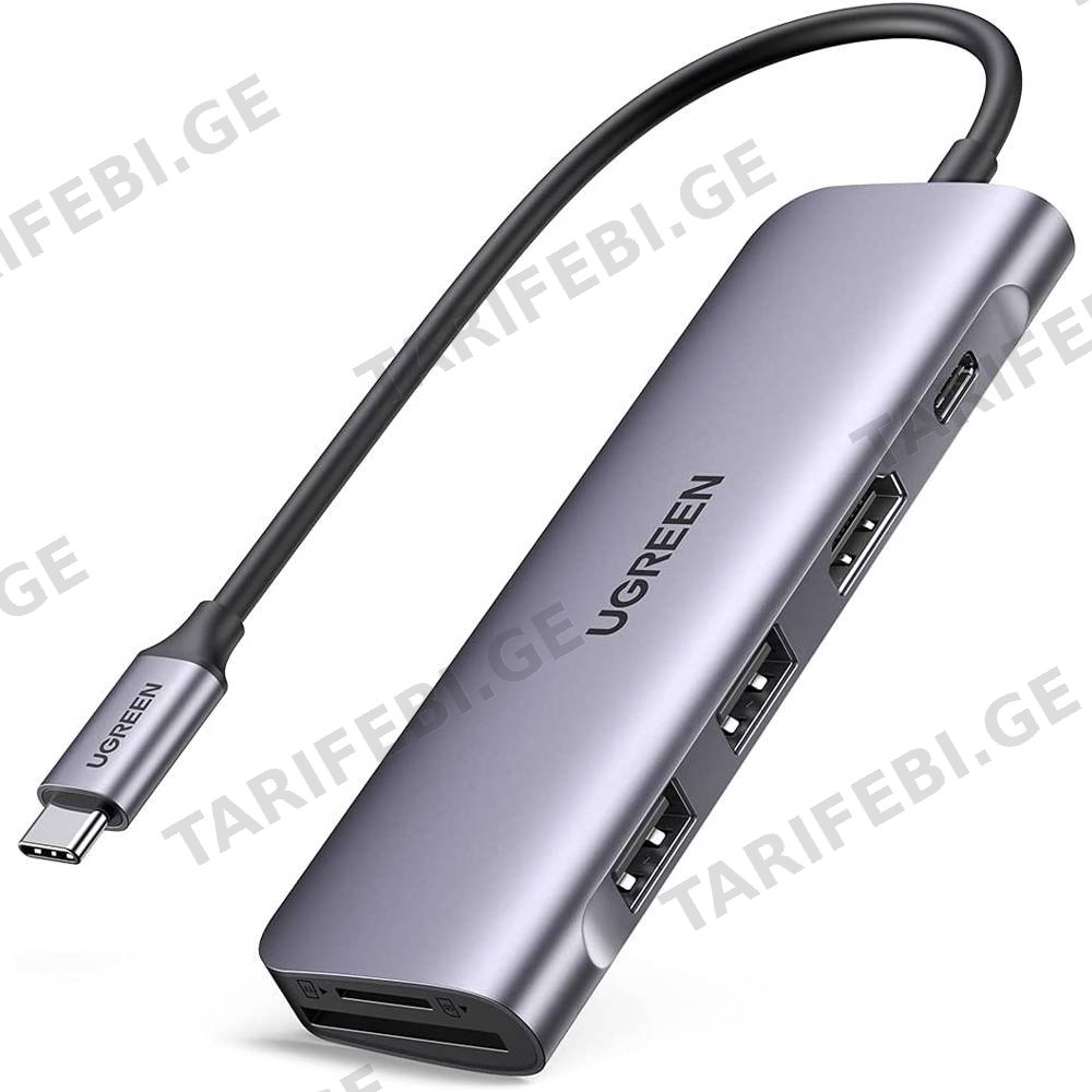 USB-C ჰაბი UGREEN CM195 (70411) Type-C , USB 3.0, HDMI, TF/SD, PD, Gray