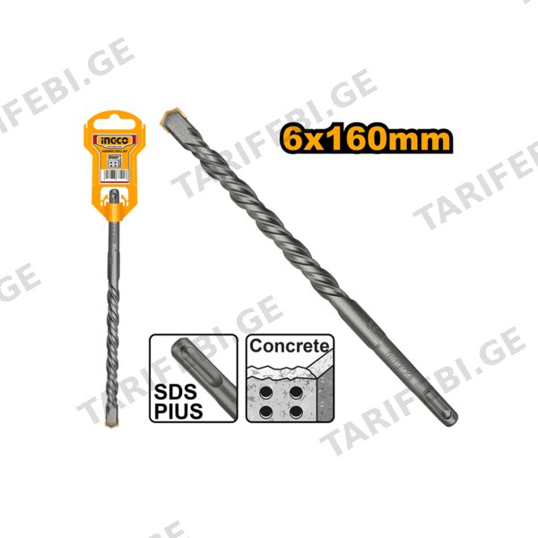 ბეტონის ბურღი 6X160 მმ SDS+ DBH1210602 INGCO