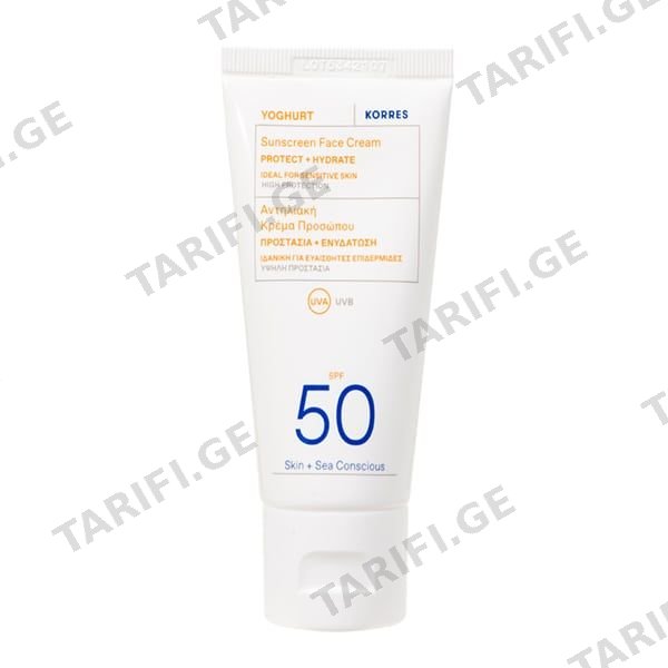 კორესი მზის დამცავი 6413 YOGH. სახის კრემი SPF50 პანთენოლით 50მლ *