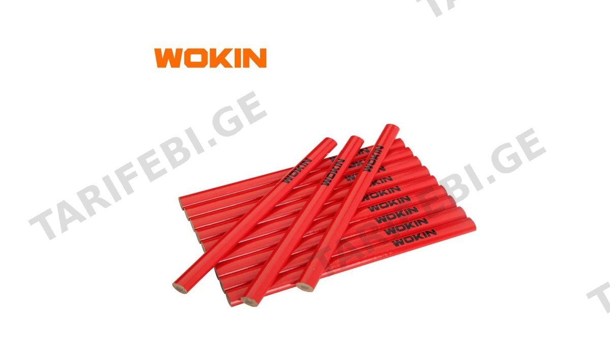სადურგლო ფანქარი Wokin 358812, 176mm, 12Pcs, Carpenter Pencil, Red