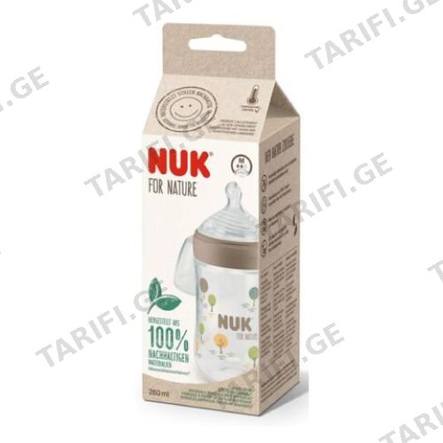 NUK - ბოთლი "FOR NATURE" პპ ტემპერატურის ინდიკატორით სილიონი #2, M - 260 მლ (ასორტიმენტში)