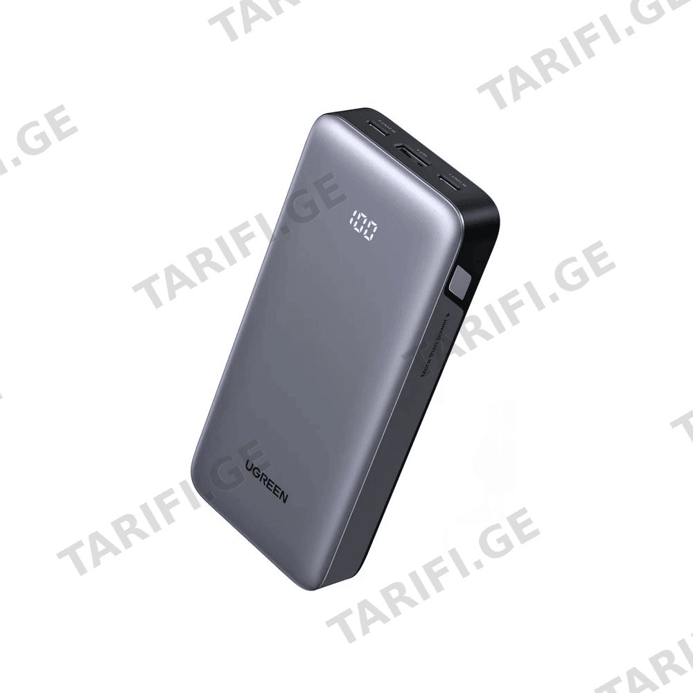 პორტატული დამტენი UGREEN PB532 (55989B), 20000mAh, 30W, Type-C, USB, Fast Charging Power Bank, Grey