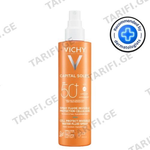 ვიში - კაპიტალ სოლეი მზისგან დამცავი SPF50+ ტანის სპრეი/ფლუიდი უხილავი 200მლ 0869