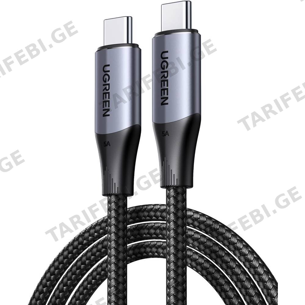ვიდეო კაბელი UGREEN US355 (80150), 4K Video Cable , 100W, Type-c To Type-c 3.2 Gen 2 Cable, 1m, Black