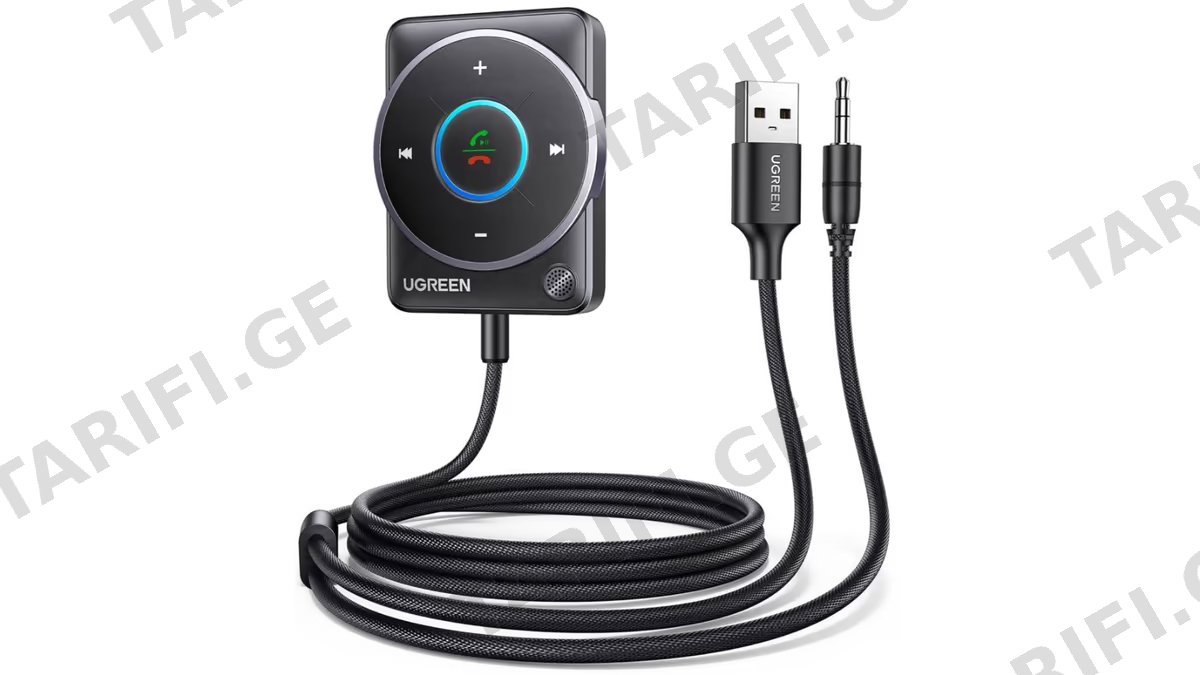 Bluetooth მიმღები UGREEN CM723(35002), Bluetooth 5.4 Aux Car Adapter, Black