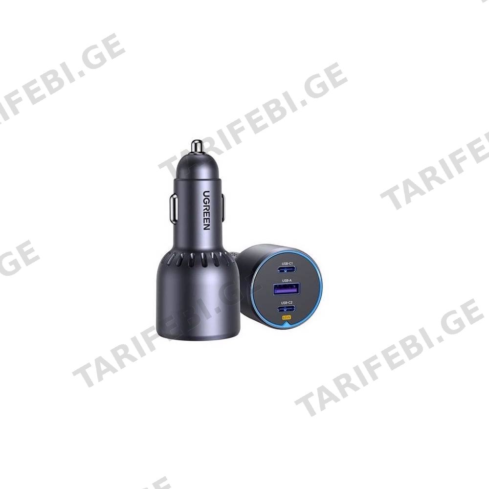 მანქანის დამტენი UGREEN EC703 (35024), 75W, Type-C, USB-A, Grey