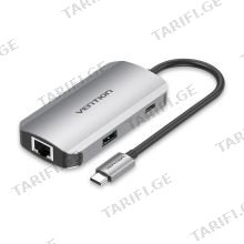 VENTION TNFHB USB-C to USB3.0x3/RJ45/PD Hub 0.15M Gray Aluminum Alloy Type USB ჰაბი
