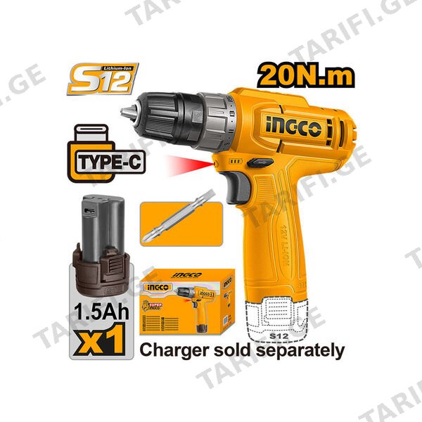 ელექტრო ხრახნდამჭერი 12V USB-Type-C Li-Ion (CDLI12456) INGCO