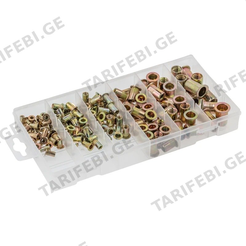 მოქლონების ნაკრები HOGERT HT8G505, ფოლადის მოქლონიანი თხილები 150 ცალი