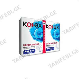 Kotex - ჰიგიენური საფენი ულტრა - დრაი & სოფტ ღამის 6 წვ - 16 ც