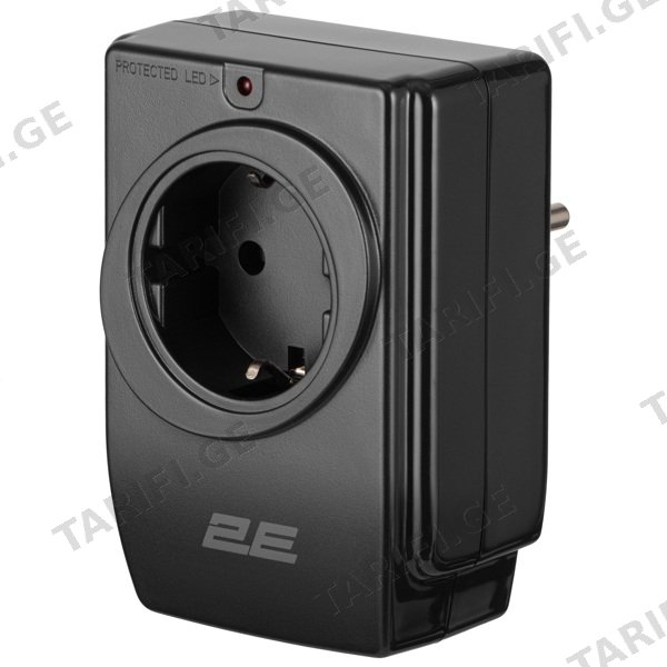 ადაპტერი 2E 2E-AD120U, 1 SOCKET, USB-A, POWER ADAPTER WITH SURGE PROTECTION, BLACK
