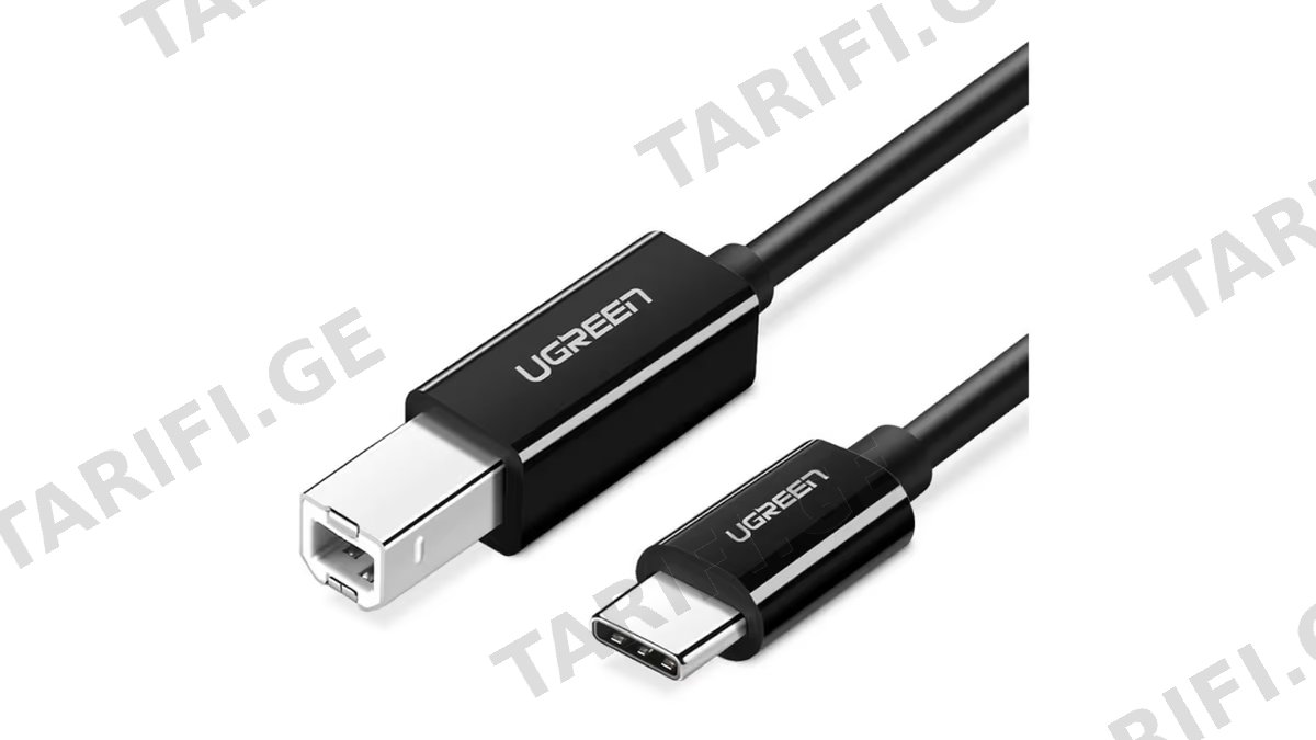 პრინტერის კაბელი UGREEN US241 (80811), Type-C To USB-B, 1m, Black