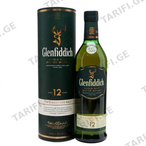 ვისკი გლენფიდიჩი 12 წლიანი დაძველებით 40% /Glenfiddich/ 1ლ