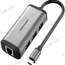 VENTION TFFHB Multi-function USB-C to HDMI/ USB3.0*3/RJ45/PD Docking Station 0.15M Gray Mirrored Surface Type USB ჰაბი