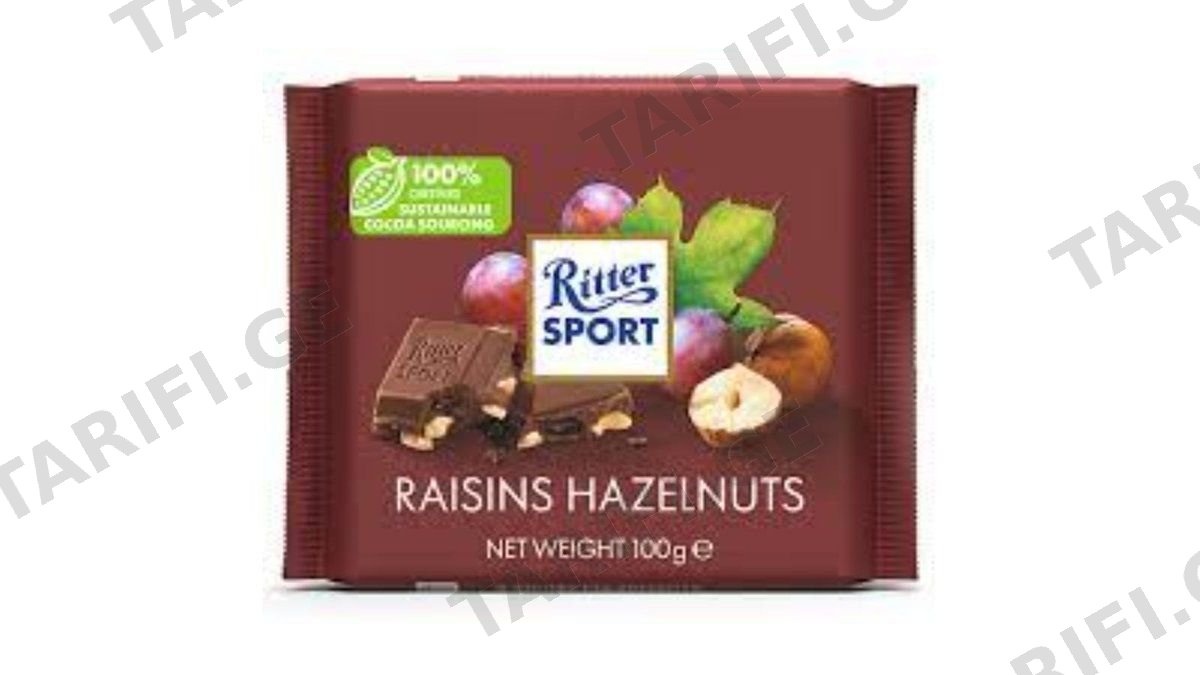 შოკოლადის ფილა /Ritter SPORT რძიანი ქიშმიშით და თხილით/ 100გრ