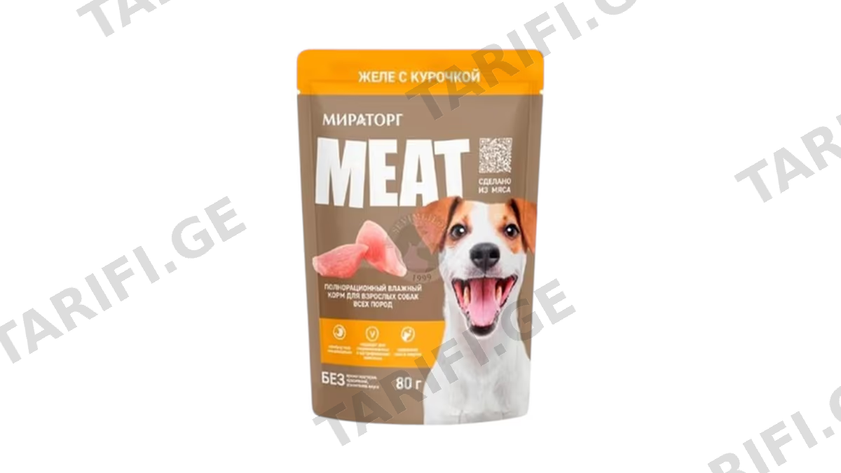 "მირატორგ"- ძაღლის ჟელე "MEAT" ქათმის სოსუსით 24*80გრ(1+)