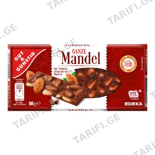 შოკოლადის ფილა რძინია ნუშით /G & G/ 100გრ