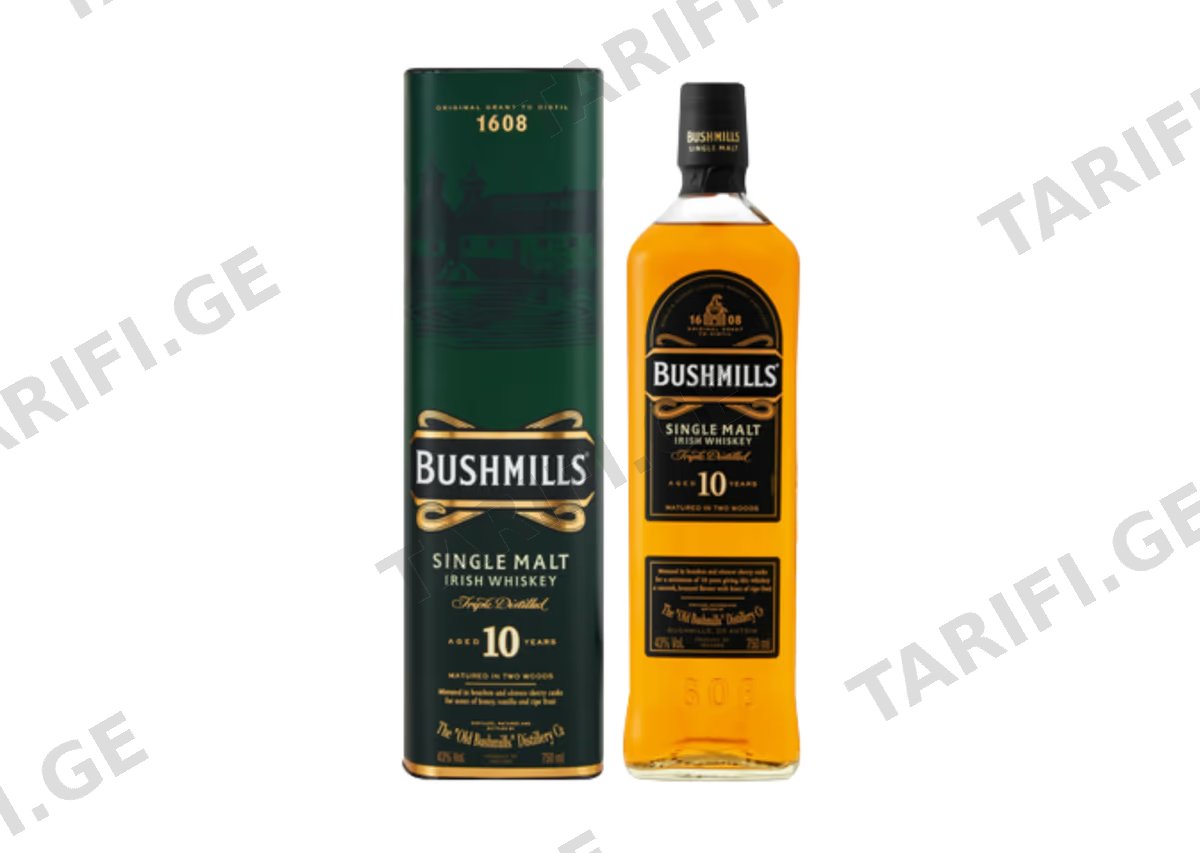 ერთალაოიანი ირლანდიური ვისკი Bushmills, 10 წლიანი - 0.7L
