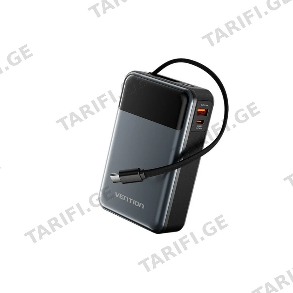 პოტრატული დამტენი Vention FKDM0 20.000mAh Power Bank 65W With LED Display Gray