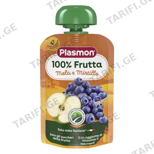 Plasmon - პიურე პაუჩი - ვაშლი და მაყვალი - 100 გ
