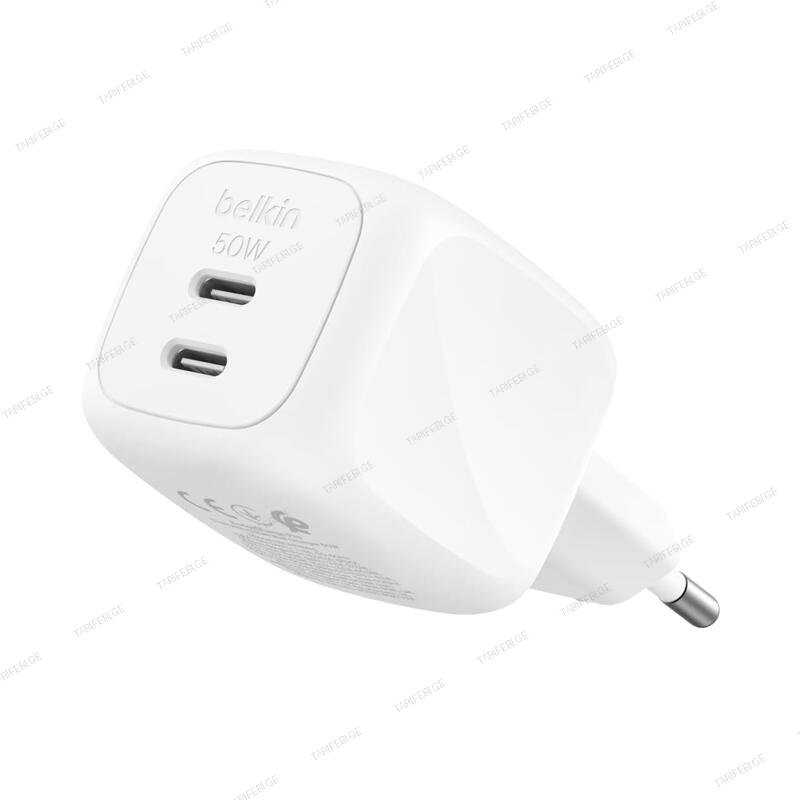 Belkin 50W Dual USB-C GaN Wall CHarger With PPS WCH019kqWH White